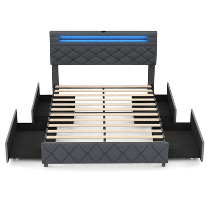 Base de Cama Tamaño Matrimonial/Queen con Cabecera Ajustable con Almacenamiento y Soporte de Láminas de Madera-Matrimonial