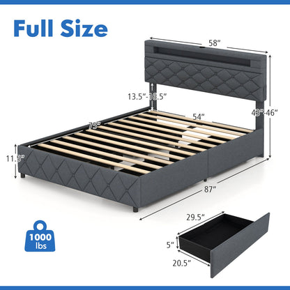 Base de Cama Tamaño Matrimonial/Queen con Cabecera Ajustable con Almacenamiento y Soporte de Láminas de Madera-Matrimonial