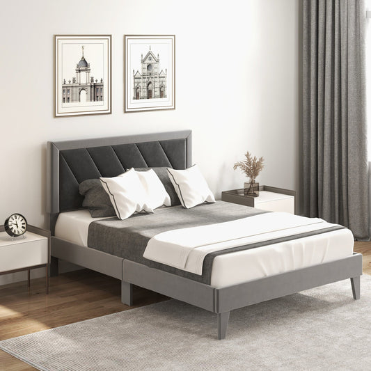 Twin/Full/Queen Platform Bed with High Headboard and Wooden Slats - Tampa Home & Garden Store