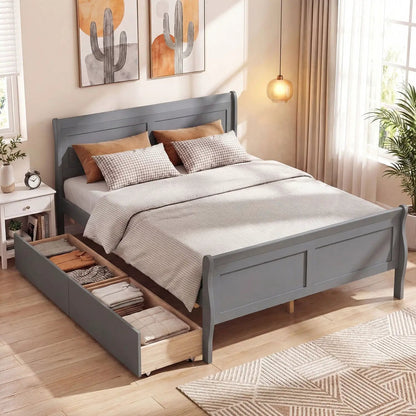 Full Size Bed Frame With 2 Storage Drawers