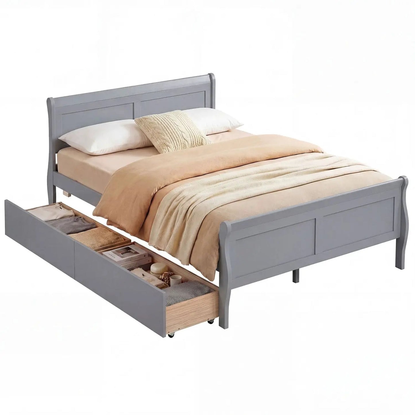 Full Size Bed Frame With 2 Storage Drawers