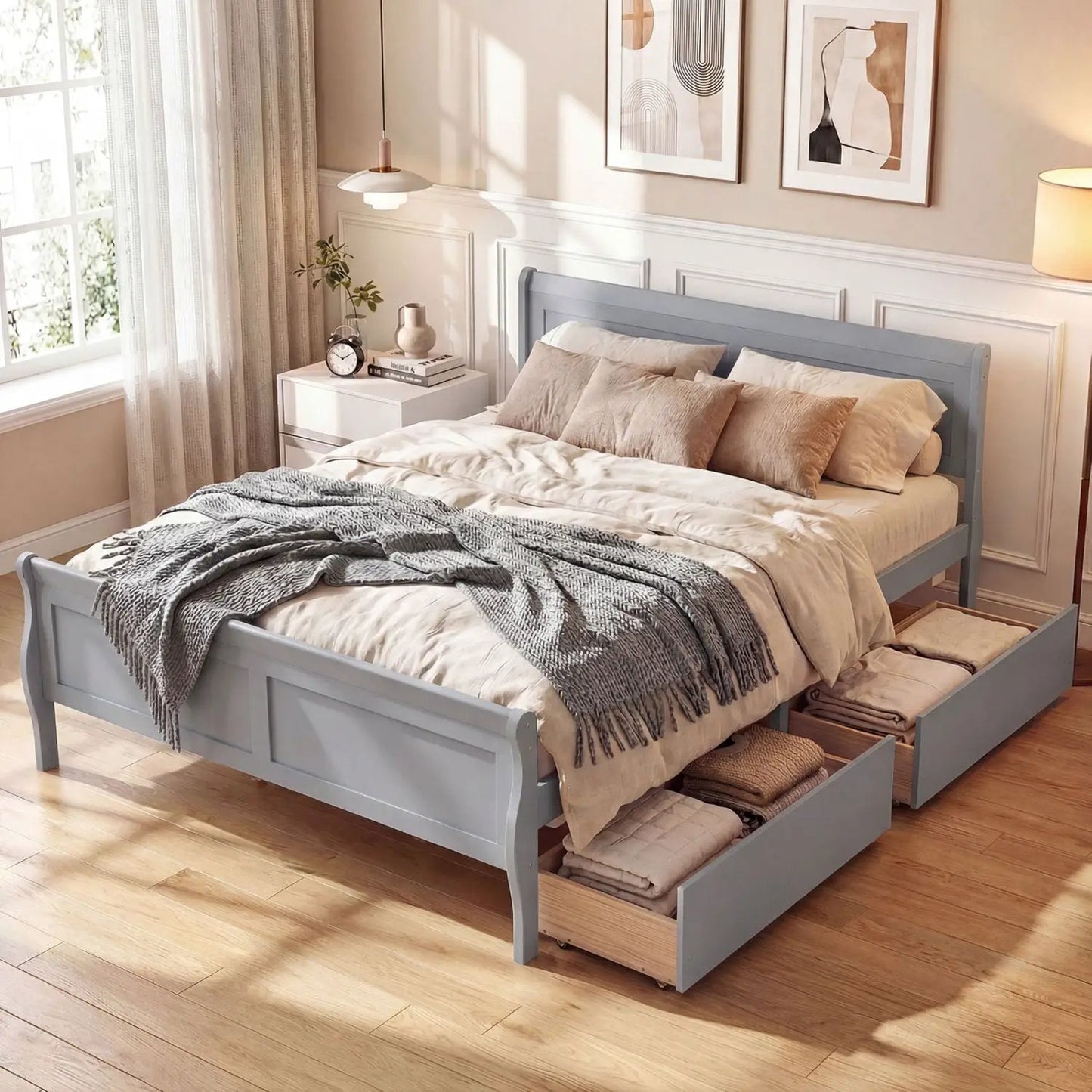 Full Size Bed Frame With 2 Storage Drawers