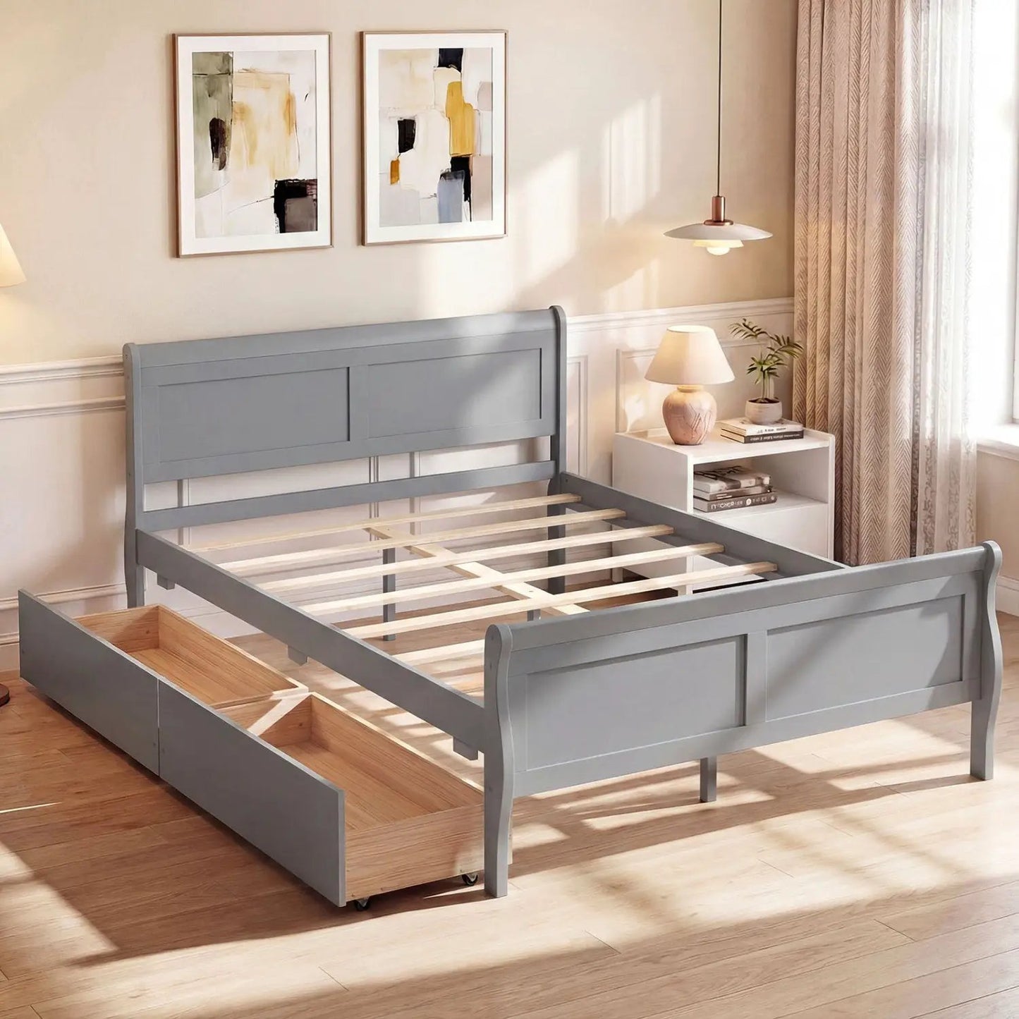Full Size Bed Frame With 2 Storage Drawers