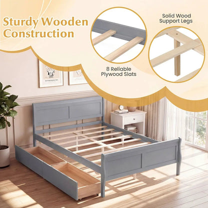 Full Size Bed Frame With 2 Storage Drawers