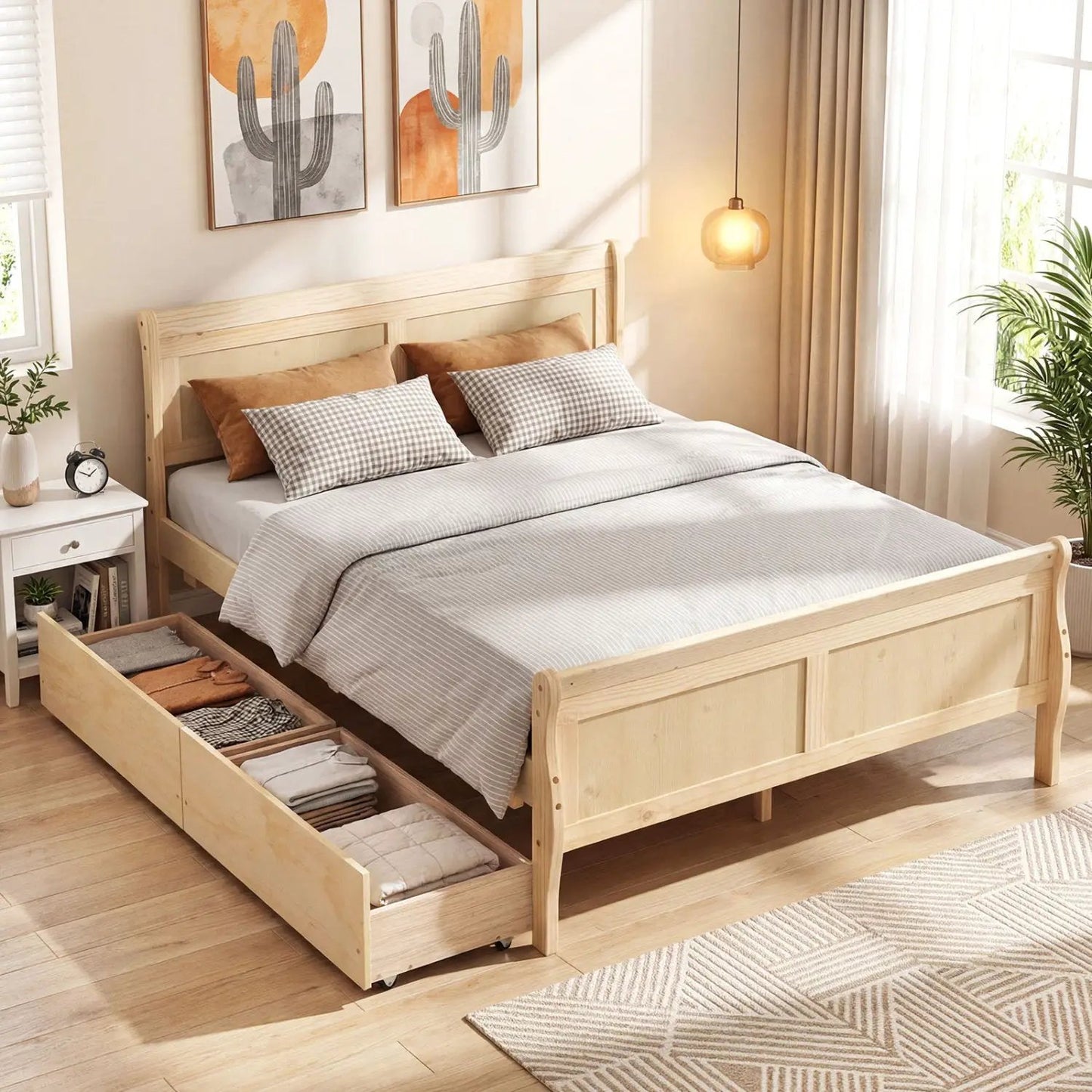Full Size Bed Frame With 2 Storage Drawers