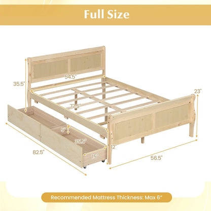 Full Size Bed Frame With 2 Storage Drawers