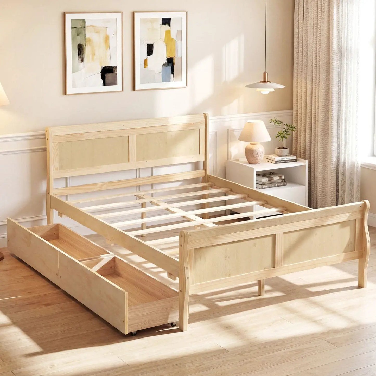 Full Size Bed Frame With 2 Storage Drawers