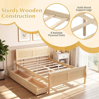 Full Size Bed Frame With 2 Storage Drawers