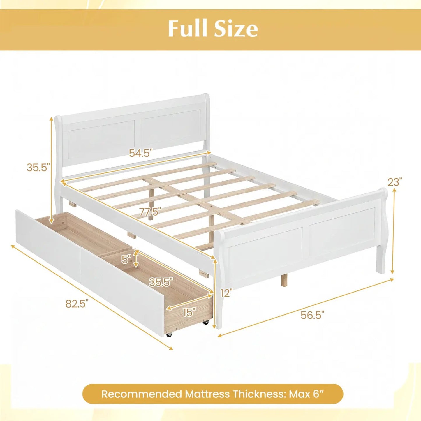 Full Size Bed Frame With 2 Storage Drawers
