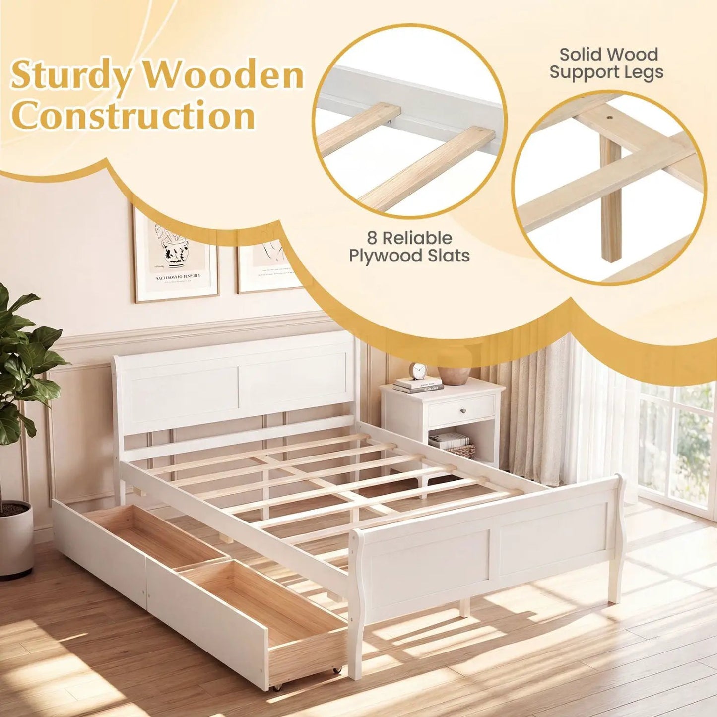 Full Size Bed Frame With 2 Storage Drawers