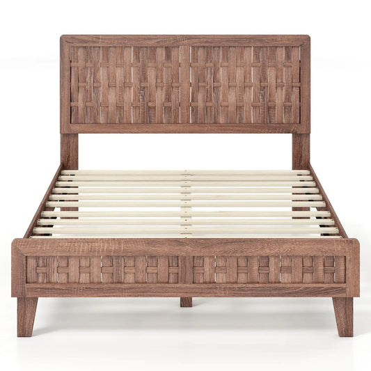 Twin Bed Frame Mid Century With Woven Headboard