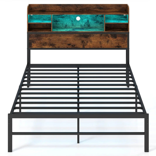 Full-size bed frame with LED-lit headboard and built-in charging station by DirectDeals on Tampa Home & Garden Store