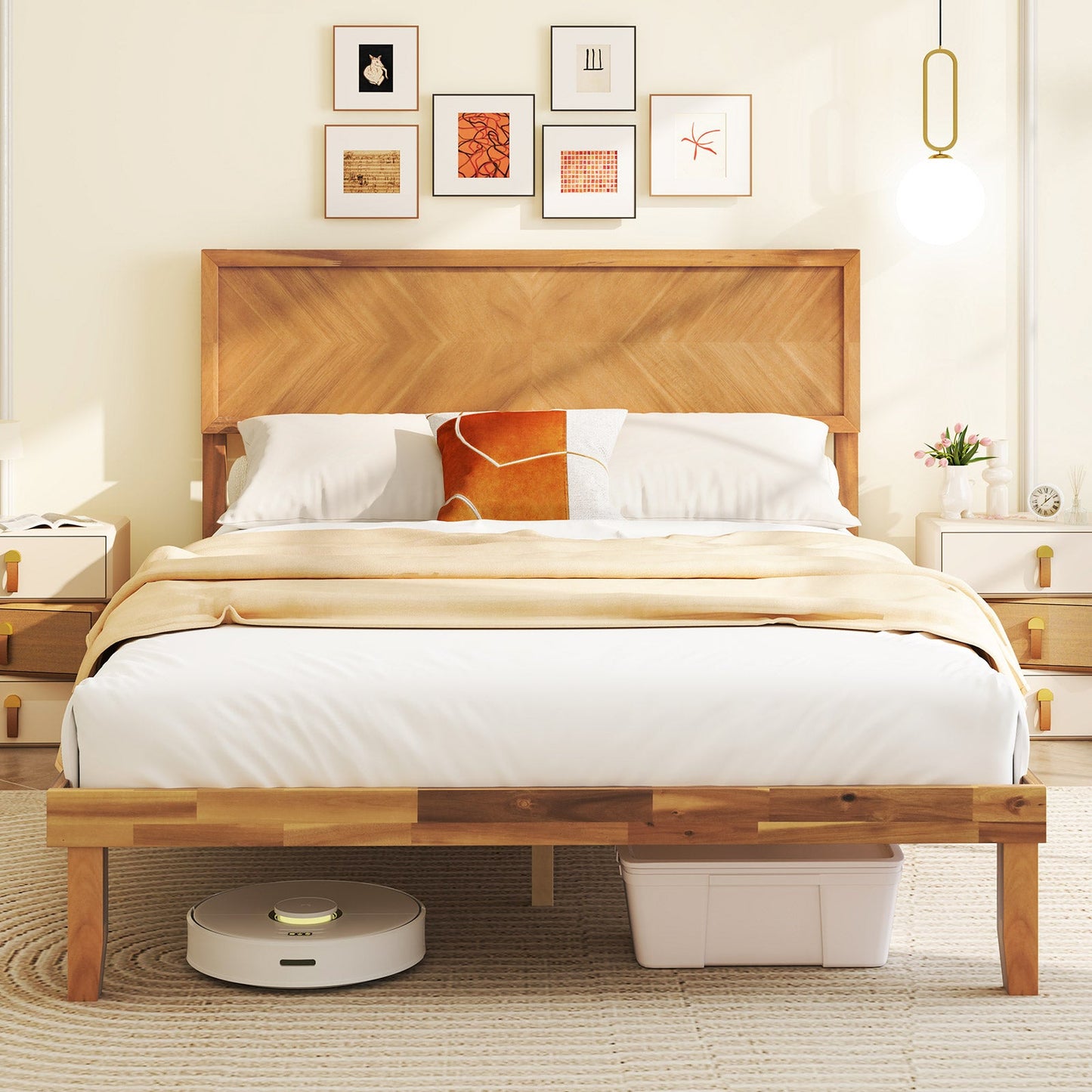 Twin/Full/Queen Size Bed Frame with Headboard and Storage Space-Full Size