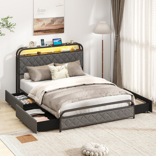 Twin/Full/Queen Size Bed Frame with LED Lights and Charging Station-Full Size - Tampa Home & Garden Store