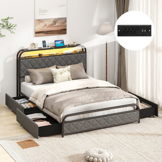 Twin/Full/Queen Size Bed Frame with LED Lights and Charging Station-Full Size - Tampa Home & Garden Store