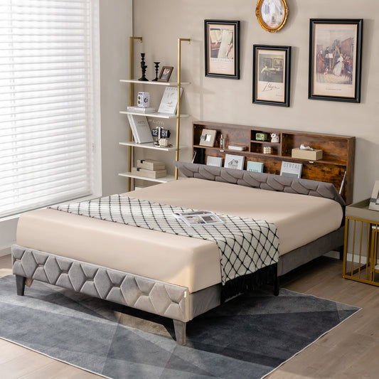 Full/Queen Size Upholstered Bed Frame with Storage Headboard-Full Size - Tampa Home & Garden Store