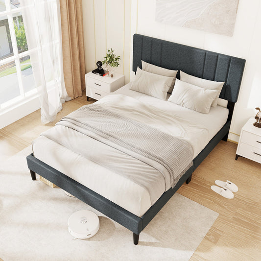 Full/Queen/Twin Size Bed Frame with Vertical Channel Tufted Headboard and Wooden Slats-Full Size - Tampa Home & Garden Store