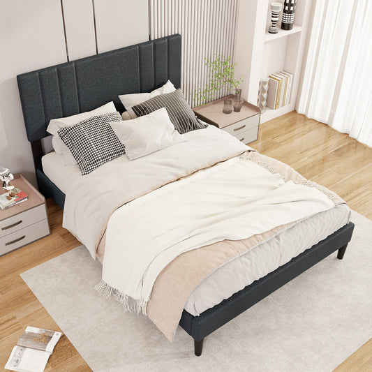 Full/Queen/Twin Size Bed Frame with Vertical Channel Tufted Headboard and Wooden Slats-Full Size - Tampa Home & Garden Store
