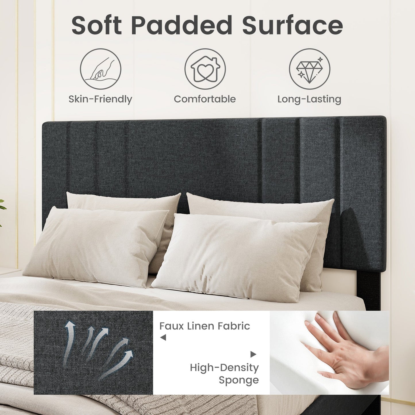 Full/Queen/Twin Size Bed Frame with Vertical Channel Tufted Headboard and Wooden Slats-Full Size