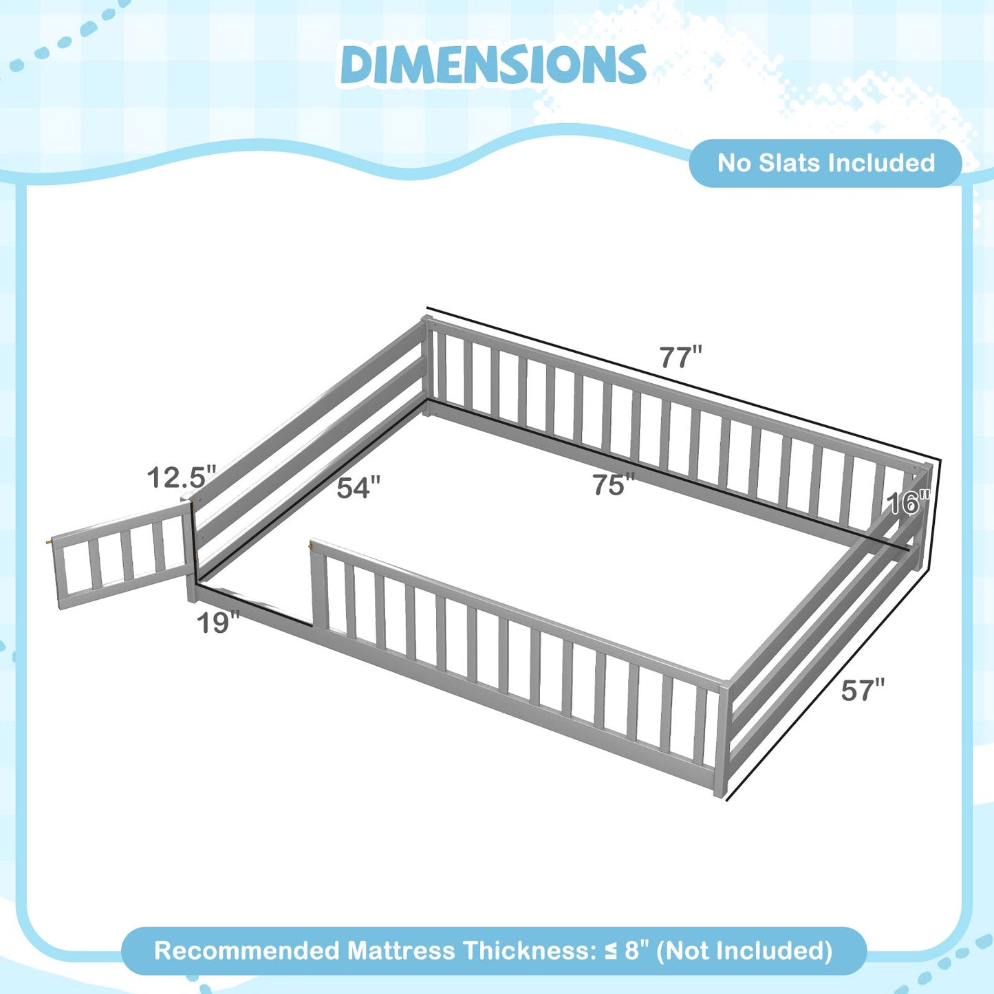 Full Size Floor Bed with Full Length Safety Guardrails
