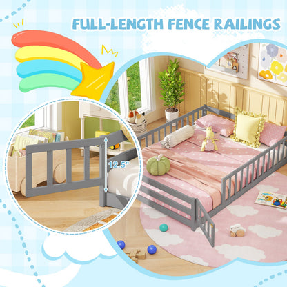 Full Size Floor Bed with Full Length Safety Guardrails