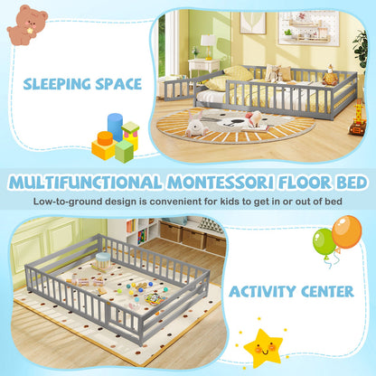 Full Size Floor Bed with Full Length Safety Guardrails