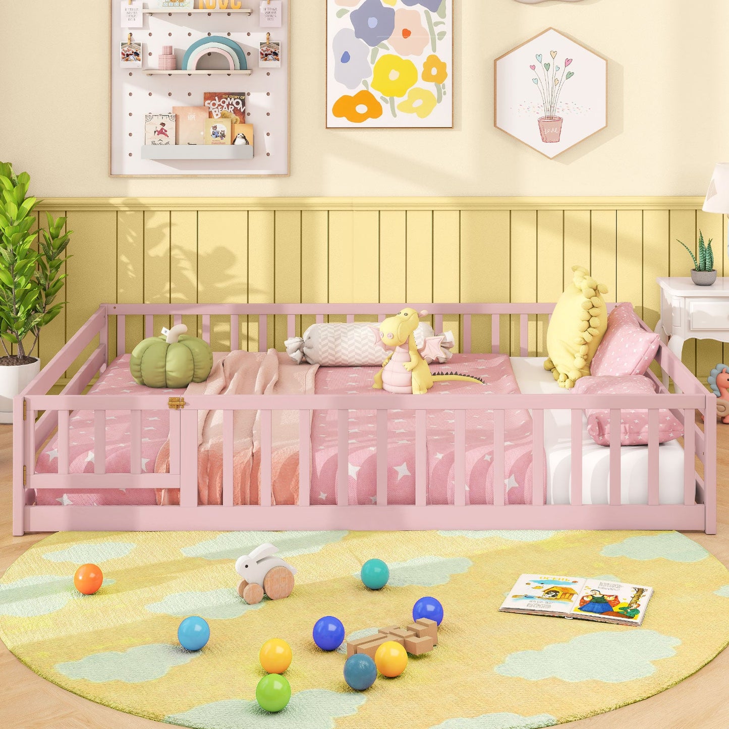 Full Size Floor Bed with Full Length Safety Guardrails