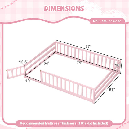 Full Size Floor Bed with Full Length Safety Guardrails