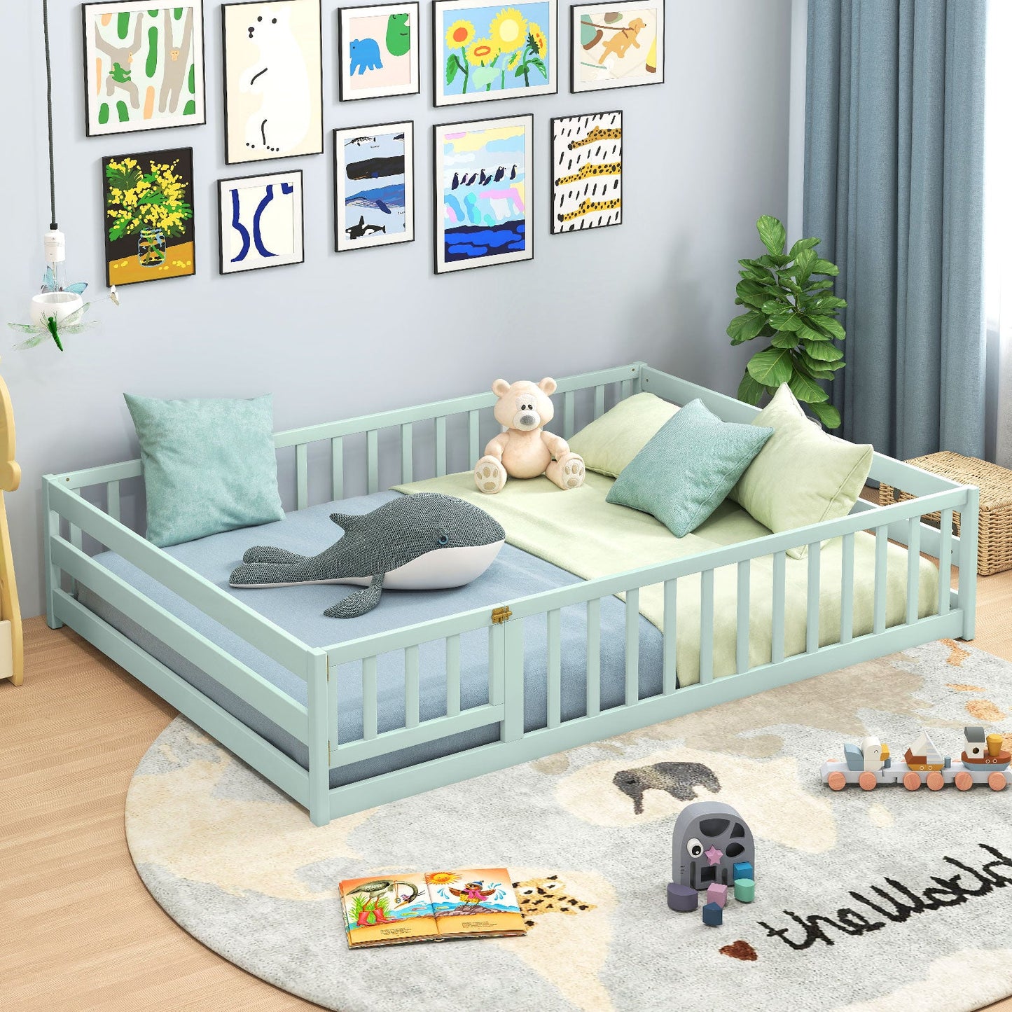 Full Size Floor Bed with Full Length Safety Guardrails