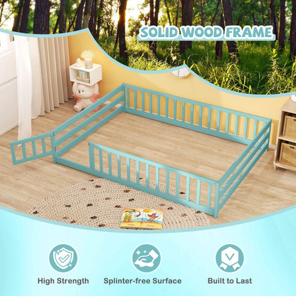 Full Size Floor Bed with Full Length Safety Guardrails