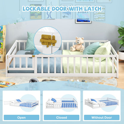 Full Size Floor Bed with Full Length Safety Guardrails