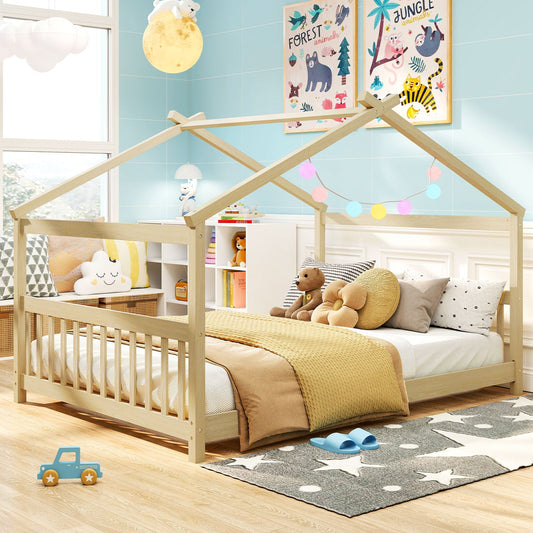 Full Size House Bed Montessori Floor Bed with Headboard - Tampa Home & Garden Store