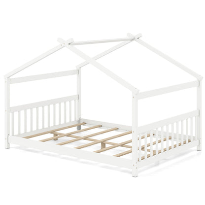 Full Size House Bed Montessori Floor Bed with Headboard