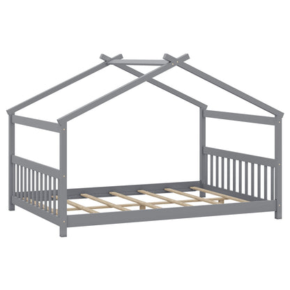 Full Size House Bed Montessori Floor Bed with Headboard