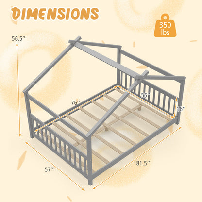 Full Size House Bed Montessori Floor Bed with Headboard
