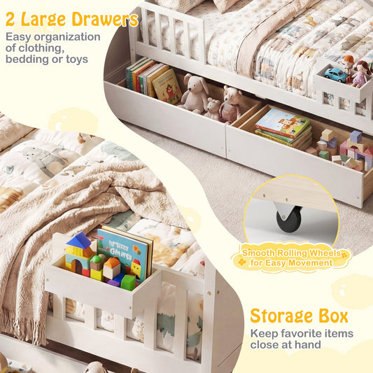 Full Size House Bed with Roof and Fence Rails for Kid - Tampa Home & Garden Store