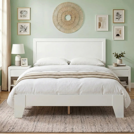 Full size platform bed frame with headboard, white color, no box spring, DirectDeals on Tampa Home & Garden Store