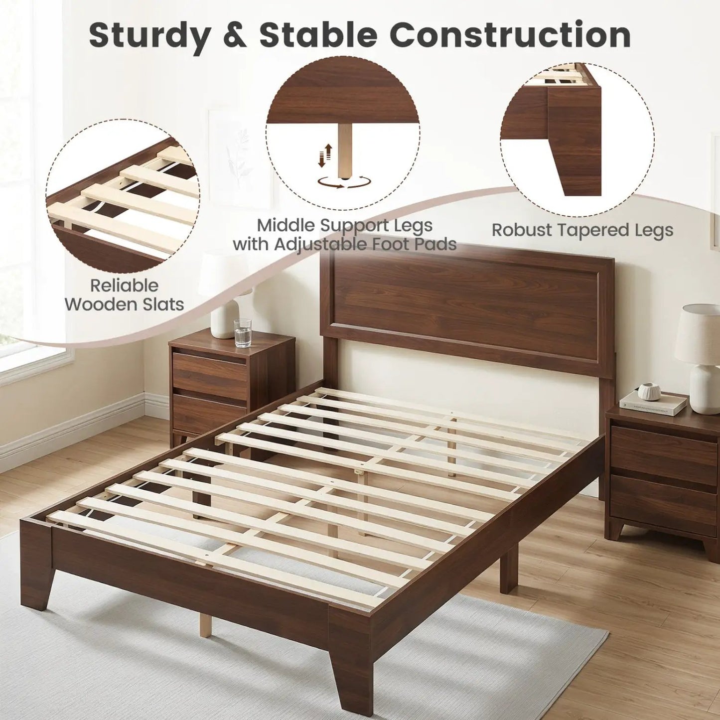 Full Platform Bed Frame Headboard No Box Spring