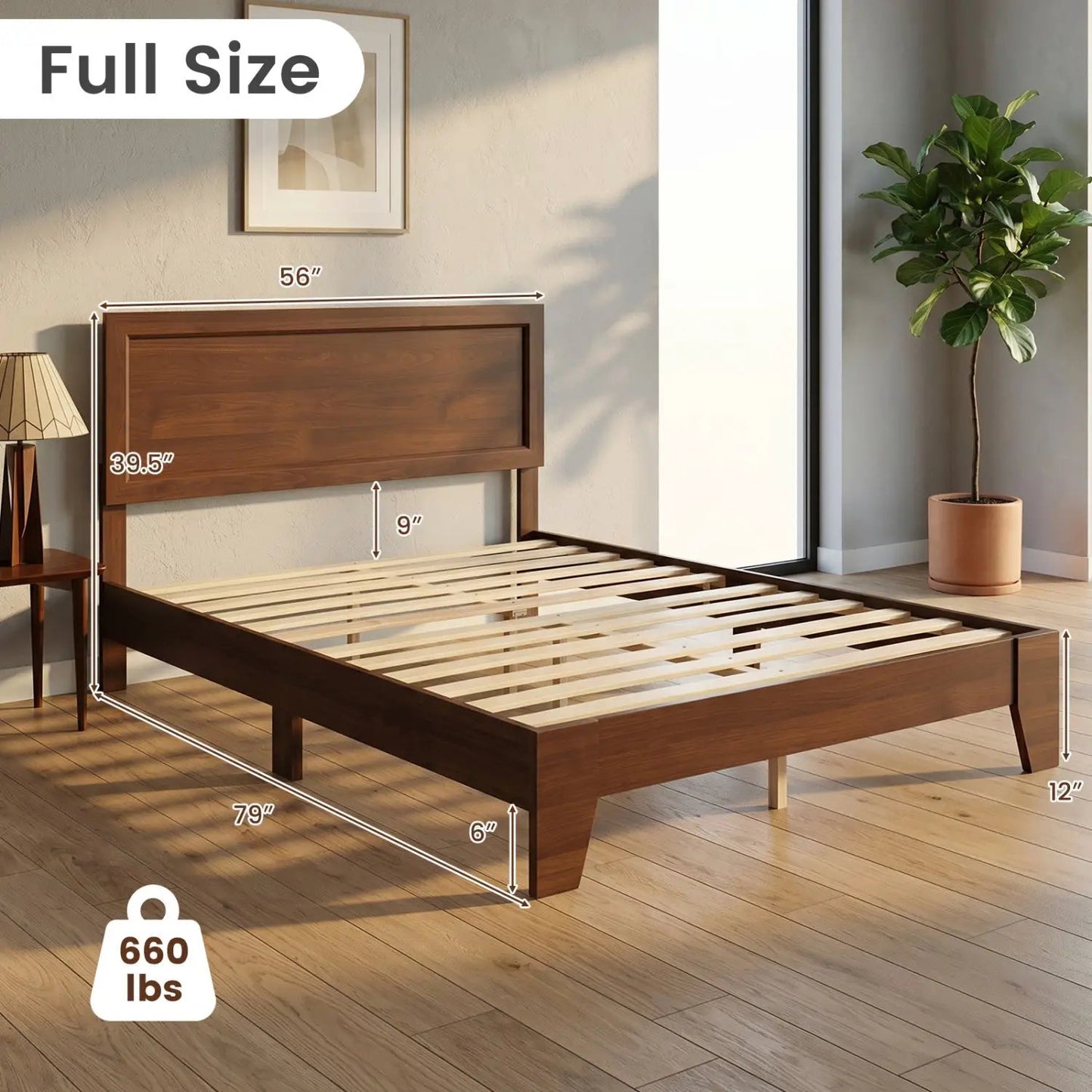 Full Platform Bed Frame Headboard No Box Spring