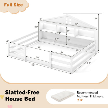 Full Size Montessori Floor Bed with Storage Compartments and Shelf