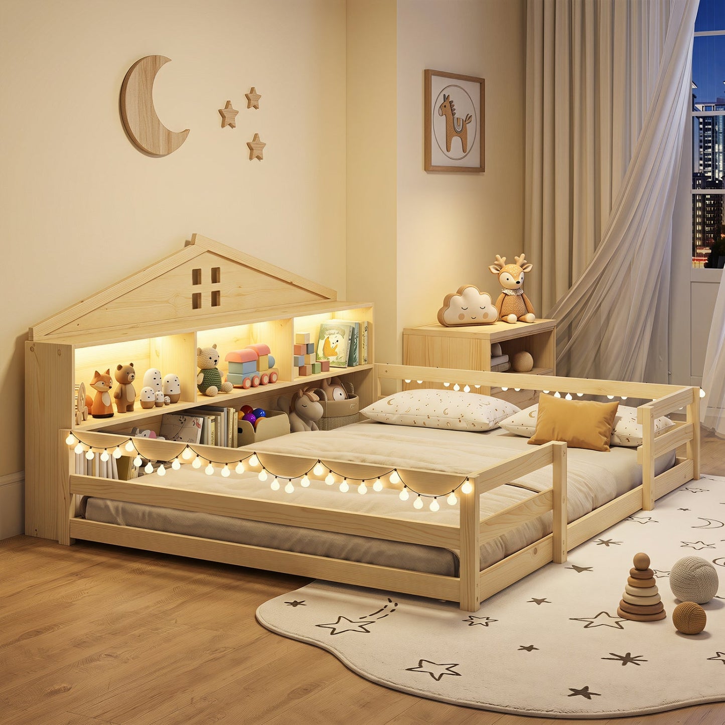 Full Size Montessori Floor Bed with Storage and LED Lights by DirectDeals bed frame on Tampa Home & Garden Store