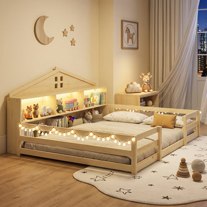 Full Size Montessori Floor Bed with Storage and LED Lights by DirectDeals bed frame on Tampa Home & Garden Store