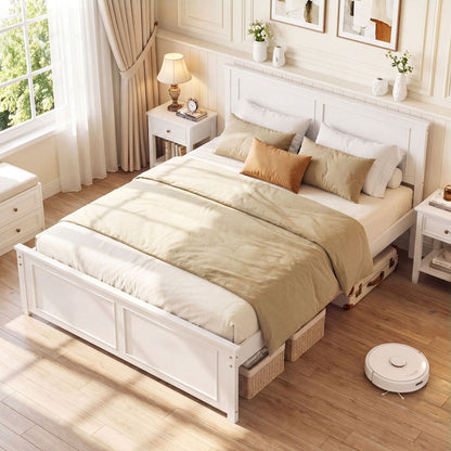 Twin Size Platform Bed Frame with Headboard by DirectDeals, white finish with beige bedding on Tampa Home & Garden Store