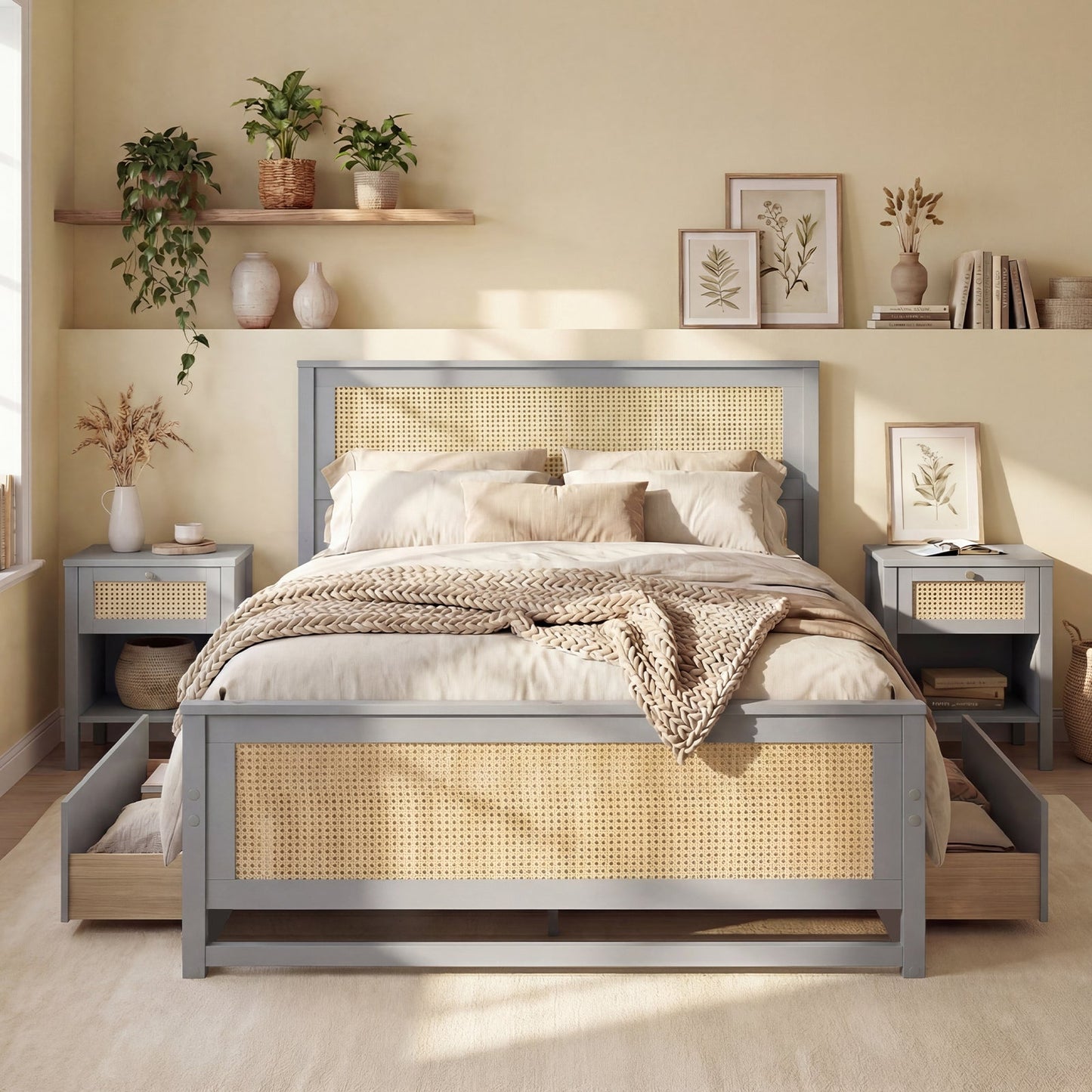 Jumbo 4 in a Row game set DirectDeals vibe in a beige bedroom with cane headboard and plants on Tampa Home & Garden Store