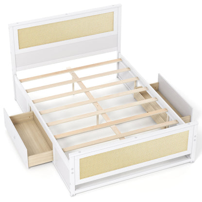 Full Size Rattan Bed Frame with Storage Drawers
