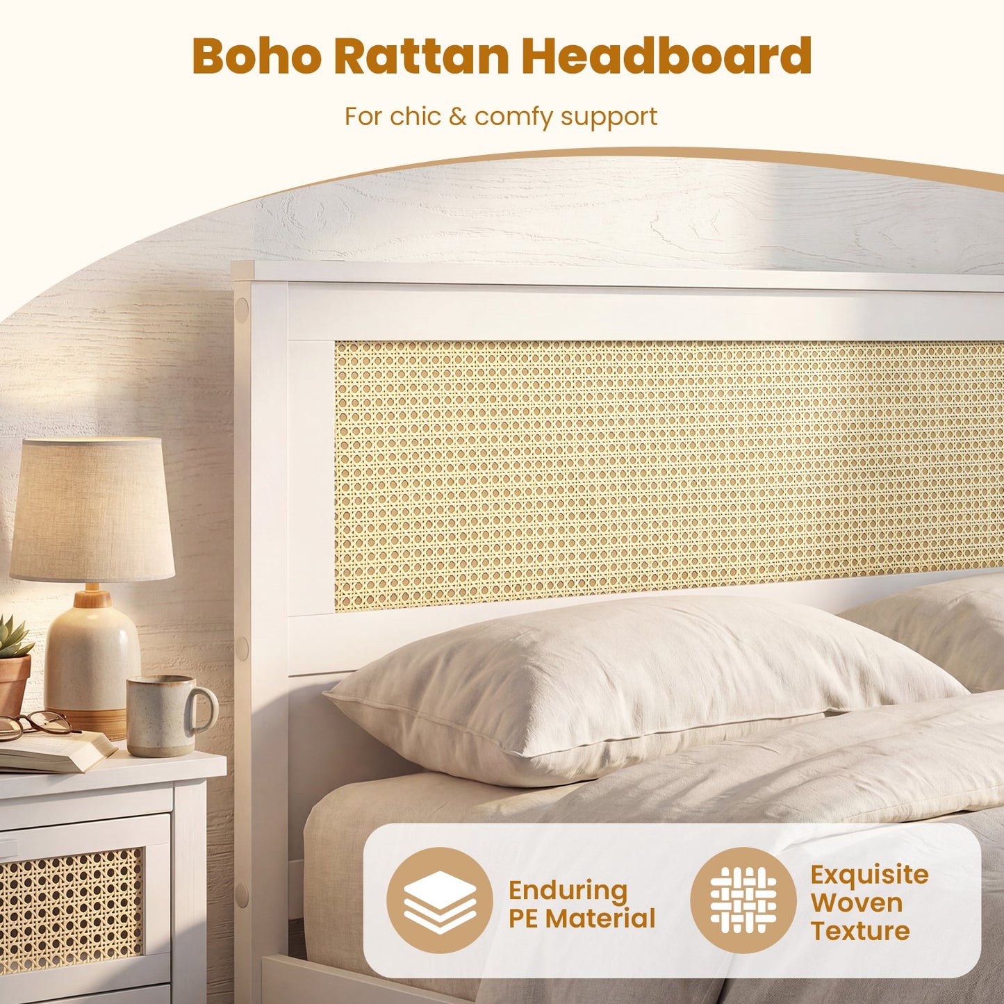 Full Size Rattan Bed Frame with Storage Drawers