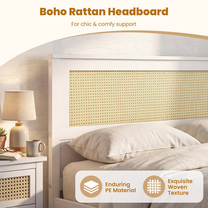 Full Size Rattan Bed Frame with Storage Drawers