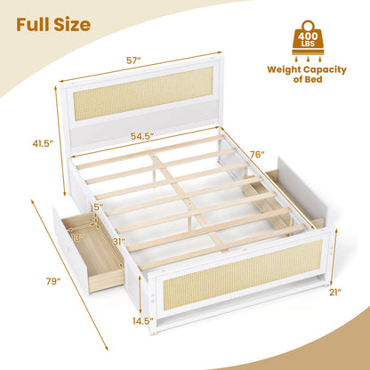 Full Size Rattan Bed Frame with Storage Drawers