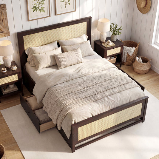 Full Size Rattan Bed Frame with Storage Drawers - Tampa Home & Garden Store