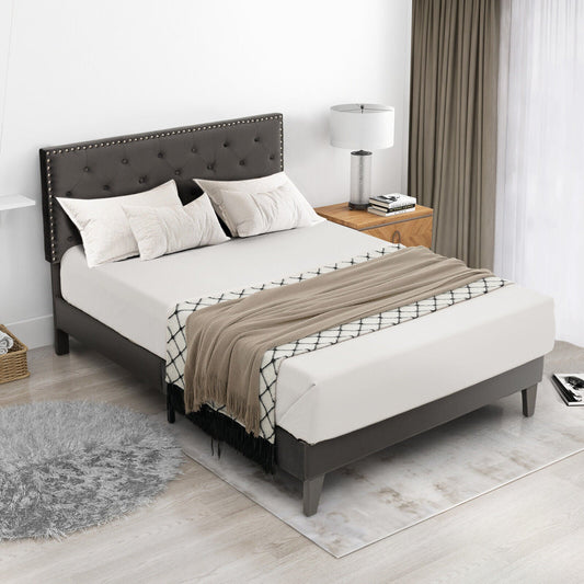 Full/Queen Size Upholstered Platform Bed with Tufted Headboard-Full Size - Tampa Home & Garden Store
